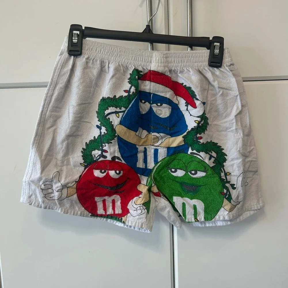 Vintage M&M Christmas Boxer Shorts Mens XL White‎ Cotton 90s Holiday Loungewear